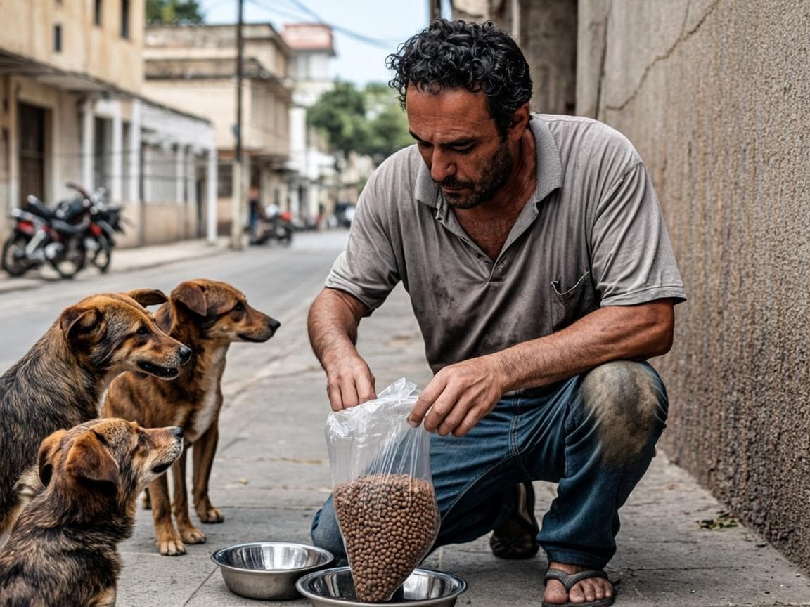 Protetora a alimentar cães de rua