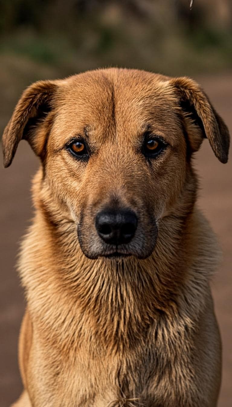 Cão resgatado a olhar para a câmara